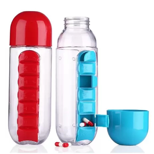 Garrafa Squeeze Plástico Shake Porta Comprimidos Capsula dia Da Semana 600ml 2 Em 1 Academia no Shoptime