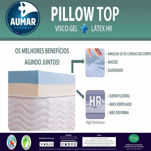 Pillow Top Visco Nasa Gel + Látex Hr Foam Queen 10cm Aumar no Shoptime