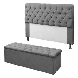 Kit Cabeceira Mais Calçadeira Bau captone luxo 0.90 cm Para Cama De Solteiro mirage dubai Suede cinza carat-moveis é boa?