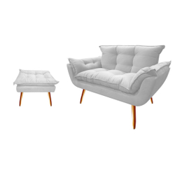 Kit Namoradeira + 1 Puff Puf Decorativo Opala Suede Branco Pés Madeira Ms Decor é boa?