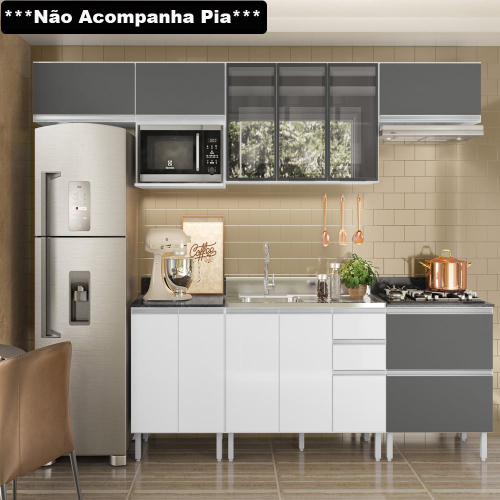 Cozinha Modulada Completa 350cm 8 Peças 10 Portas 100% Mdf Kali Branco ...