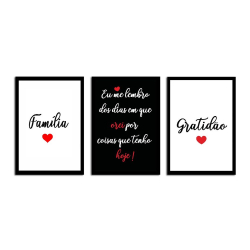 Kit 3 Quadros Decorativos Frases Motivacionais Família Gratidão Com Moldura 33x43 é boa?