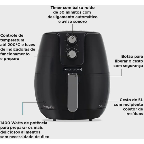 Fritadeira Eletrica Aifray Black Decker Afm5-Br 1400w 5L - Preto - 110V ...