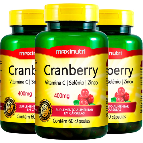 Kit 3 Cranberry + Vitamina C Selênio E Zinco 60cps Maxinutri No Shoptime