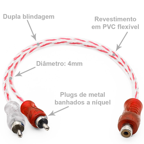 Cabos Y Rca Blindado Techone Machos Vermelho Injetado No Shoptime