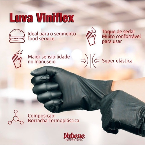 Luva Viniflex Descartavel Preta Transparente Procedimentos Sem Po