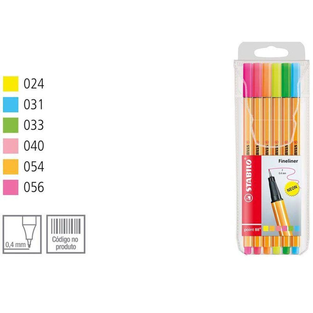 Caneta Stabilo Point 88 6 1 Fine 0 4 Extrafina 6 Cores Neon No Shoptime