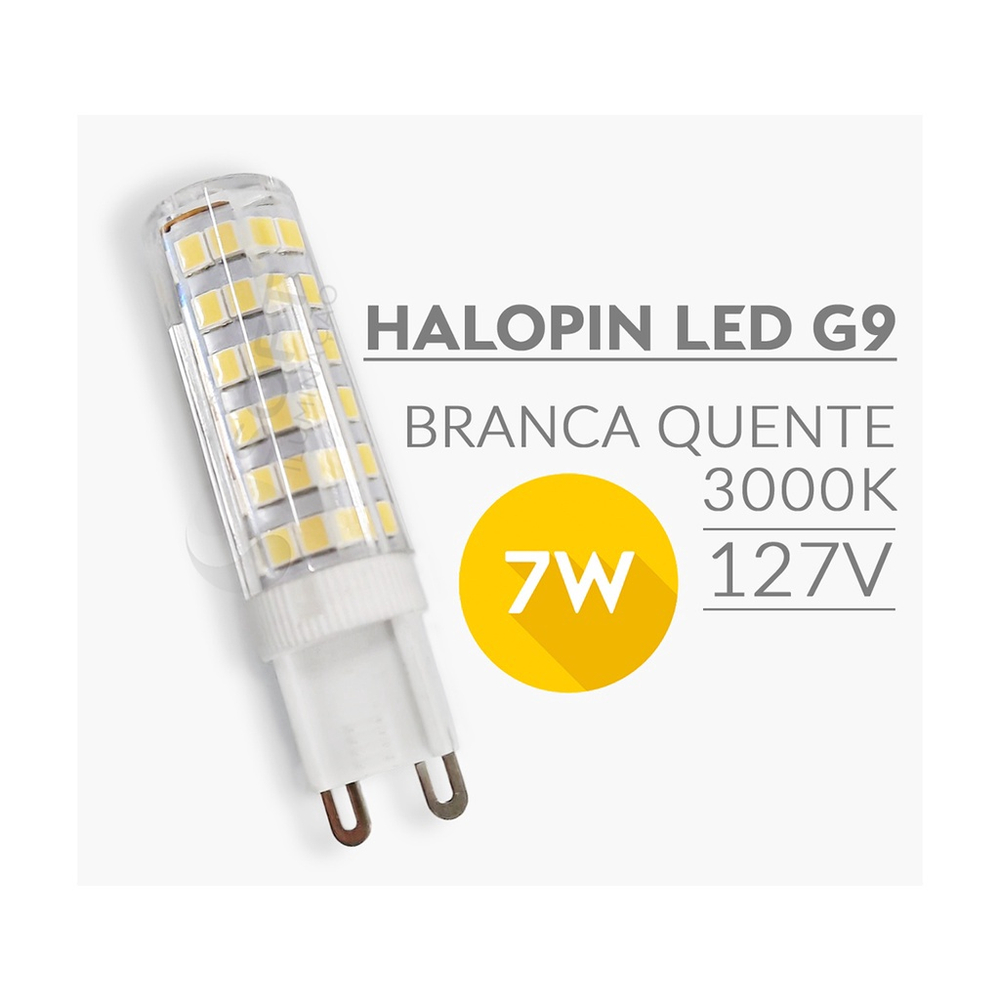 5 Lâmpadas LED Bipino G9 Halopin 7W 127V Luz Branca Quente 3000K no Shoptime