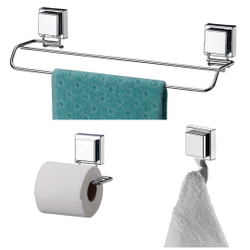 Kit Banheiro Porta Toalha Duplo Suporte Papel Higiênico Gancho Cabide Ventosa - Future é boa?