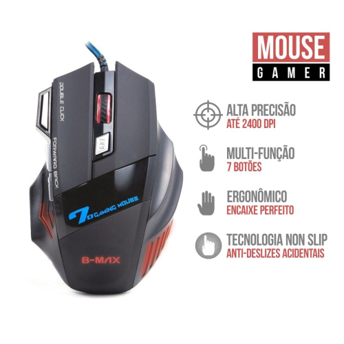 Mouse Óptico Pc Gamer Profissional B-Max X7 Gaming 2400 Dpi Com Fio No ...