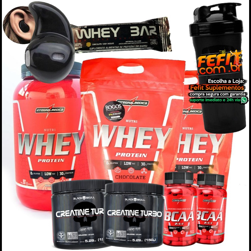 Kit Combo Suplementos Whey Bcaa Creatina Integral Medica No Shoptime