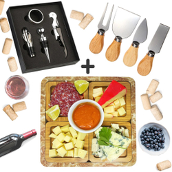 Kit Vinho 4 Peças + 4 Facas p/ Queijo + Petisqueira Quadrada Menor preço em Kit Vinho 4 Peças + 4 Facas p/ Queijo + Petisqueira Quadrada