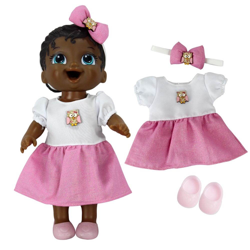 Kit Roupa De Boneca Baby Alive Vestido Gliter Corujinha No Shoptime