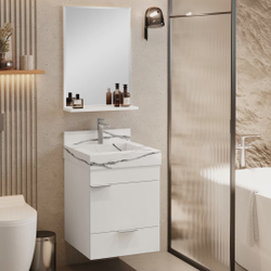 Menor preço em Gabinete para Banheiro com Cuba Esculpida em Porcelanato e Espelheira club kit Bumi