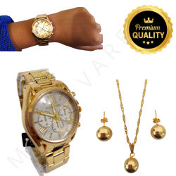 Kit Relógio Feminino Dourado + Bateria Extra Inclusa + Colar e Brinco Presente Namorados Mulheres é boa?