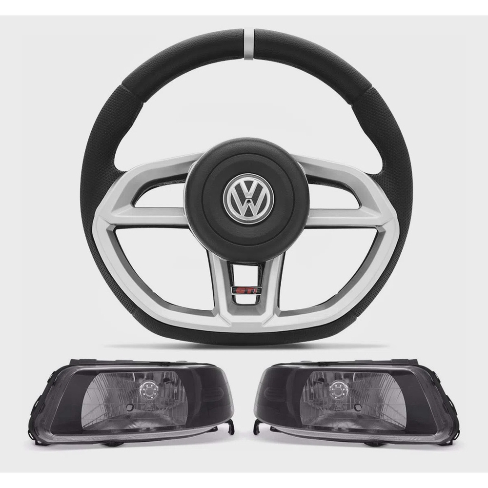 Kit Volante Gti Prata Gol Parati Saveiro G A Farol M Scara Negra Foco Simples No Shoptime