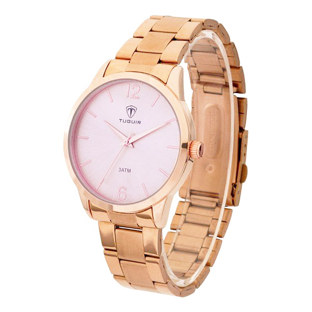 Relógio Feminino Tuguir Analógico Dourado Rosa Luxo Elegante No Shoptime 2114