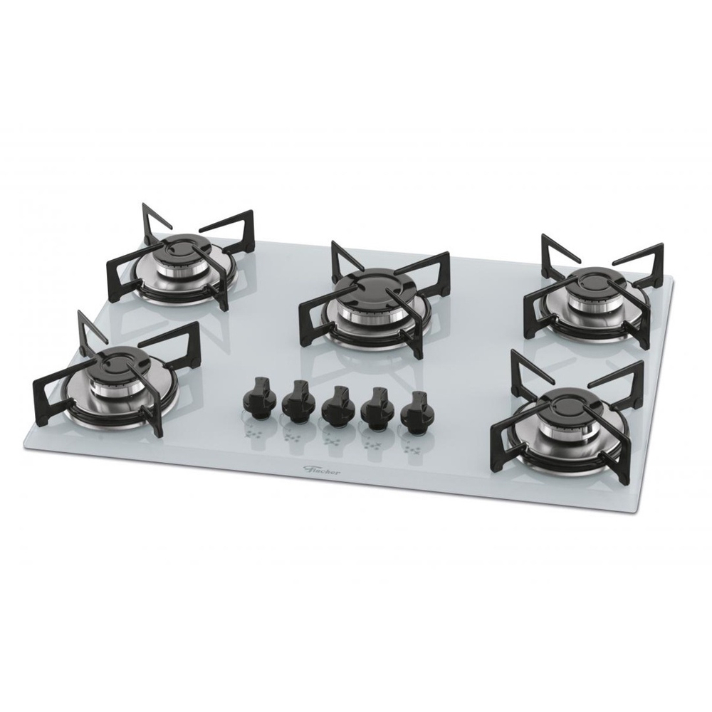 Fogao cooktop fischer 5Q gas mesa vidro branco no Shoptime