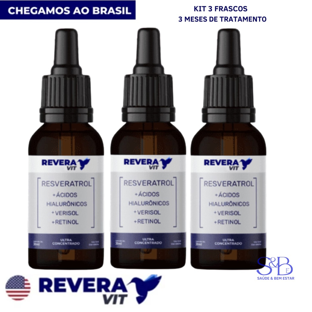 Kit 3 Reveravit Resveratrol Americano Ácido Hialurônico No Shoptime