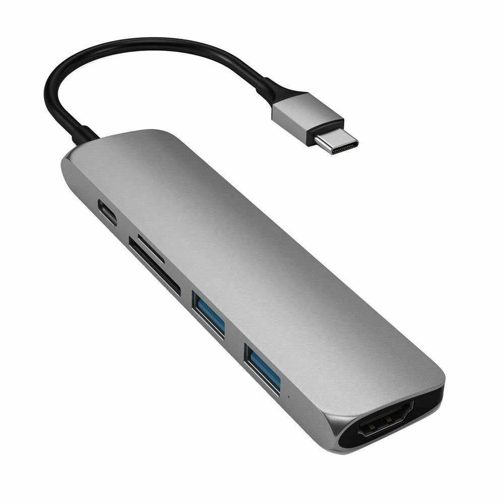 Satechi Typec Slim Multimedia Hub V2 Adaptador Multiport Cinza Espacial Alimentado por USB no