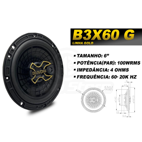 Par De Alto Falantes Bravox B X G Linha Gold Polegadas Com Tweeter Som Automotivo Potente