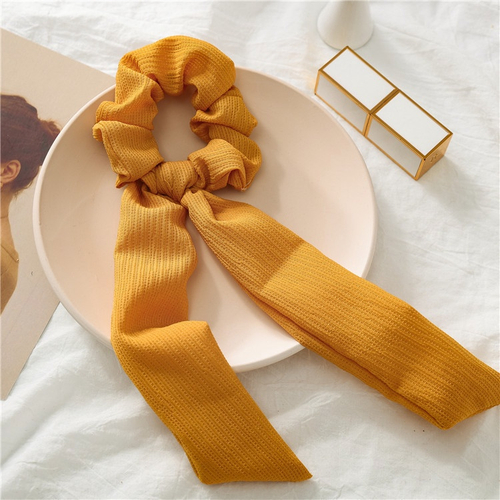 Vintage Solid Color Hair Scrunchies Bow Women Accessories Hair Bands Ties Scrunchie Ponytail Holder Rubber Rope Decoration Big Long Bow No Shoptime