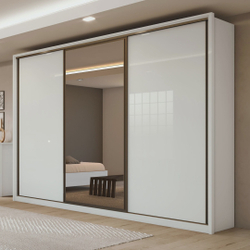 Guarda Roupa Casal com Espelho 3 Portas de Correr 6 Gavetas Spazio Glass Espresso Móveis Branco Menor preço em Guarda Roupa Casal com Espelho 3 Portas de Correr 6 Gavetas Spazio Glass Espresso Móveis Branco