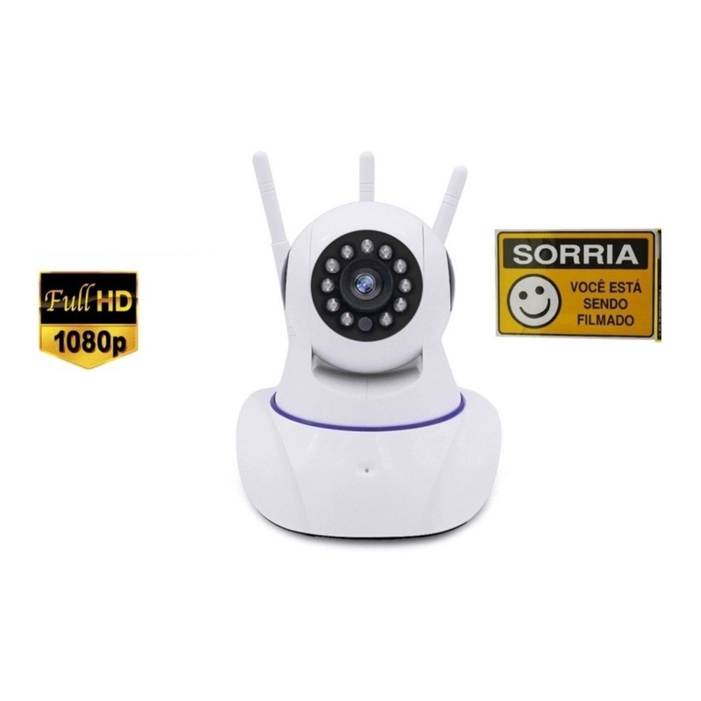 C Mera De Seguran A Sem Fio Ip Hd Wifi Com Antenas E Vis O Noturna Com Placa No Shoptime