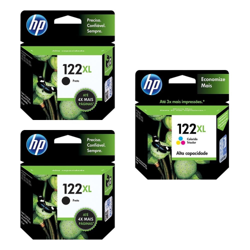Kit 3 Cartucho Hp 122 Xl c/ 02 Preto + 01 Colorido no Shoptime
